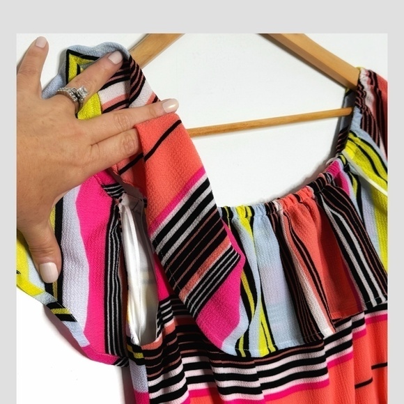 Charles Henry Dress High Low Ruffle Top On/ Off Shoulder Stripe Flounce Bottom - Picture 6 of 14